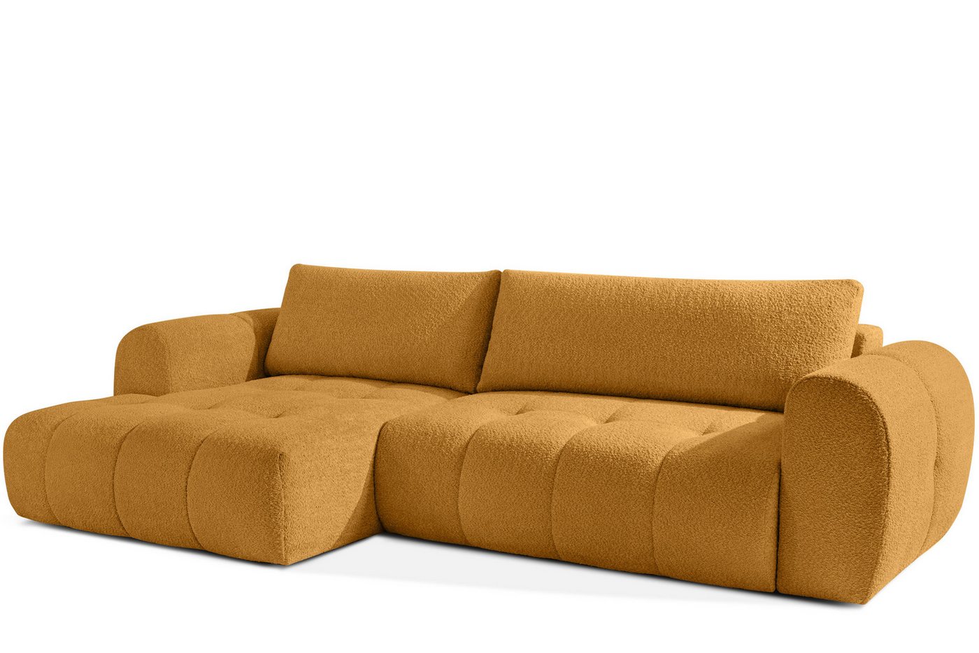 KONSIMO® Ecksofa LIRA mit Schlaffunktion, Japandi, Premiumqualität aus EU, links Ecksofa, elastischer Sitz, Bouclé-Stoff, Mega große Liegefläche (232x157 cm) von KONSIMO®