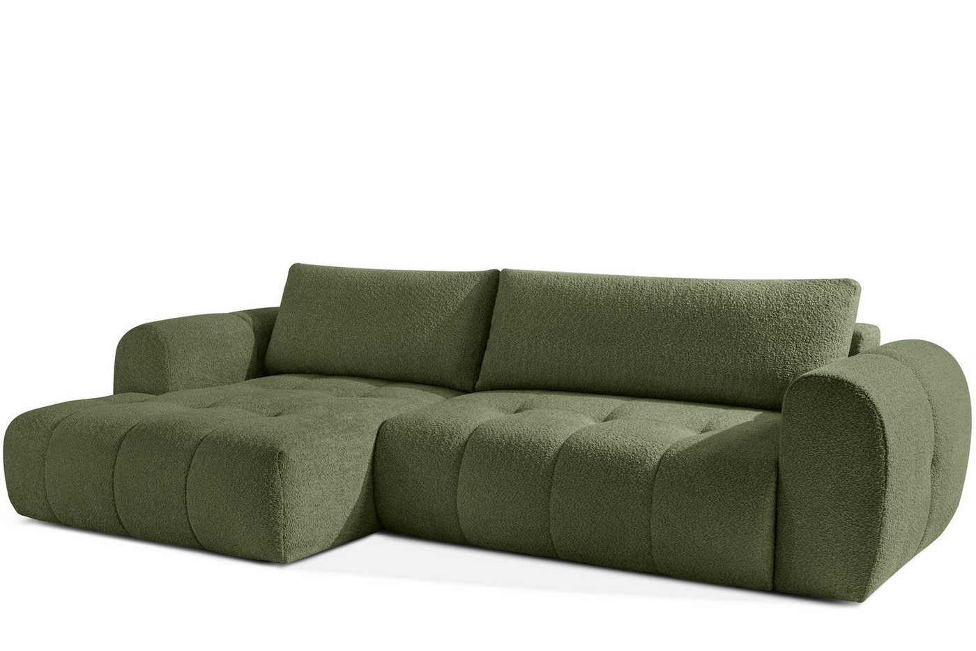 KONSIMO® Ecksofa LIRA mit Schlaffunktion, Japandi, Premiumqualität aus EU, links Ecksofa, elastischer Sitz, Bouclé-Stoff, Mega große Liegefläche (232x157 cm) von KONSIMO®
