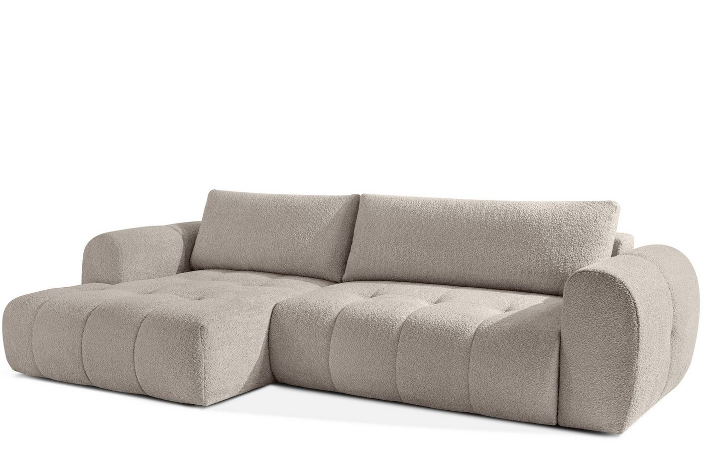 KONSIMO® Ecksofa LIRA mit Schlaffunktion, Japandi, Premiumqualität aus EU, links Ecksofa, elastischer Sitz, Bouclé-Stoff, Mega große Liegefläche (232x157 cm) von KONSIMO®