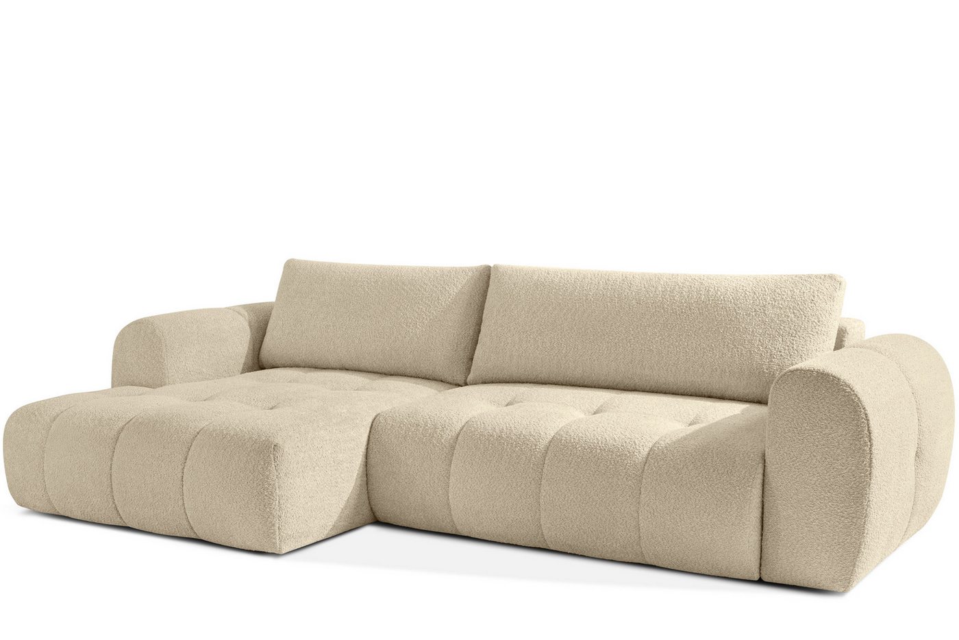 KONSIMO® Ecksofa LIRA mit Schlaffunktion, Japandi, Premiumqualität aus EU, links Ecksofa, elastischer Sitz, Bouclé-Stoff, Mega große Liegefläche (232x157 cm) von KONSIMO®