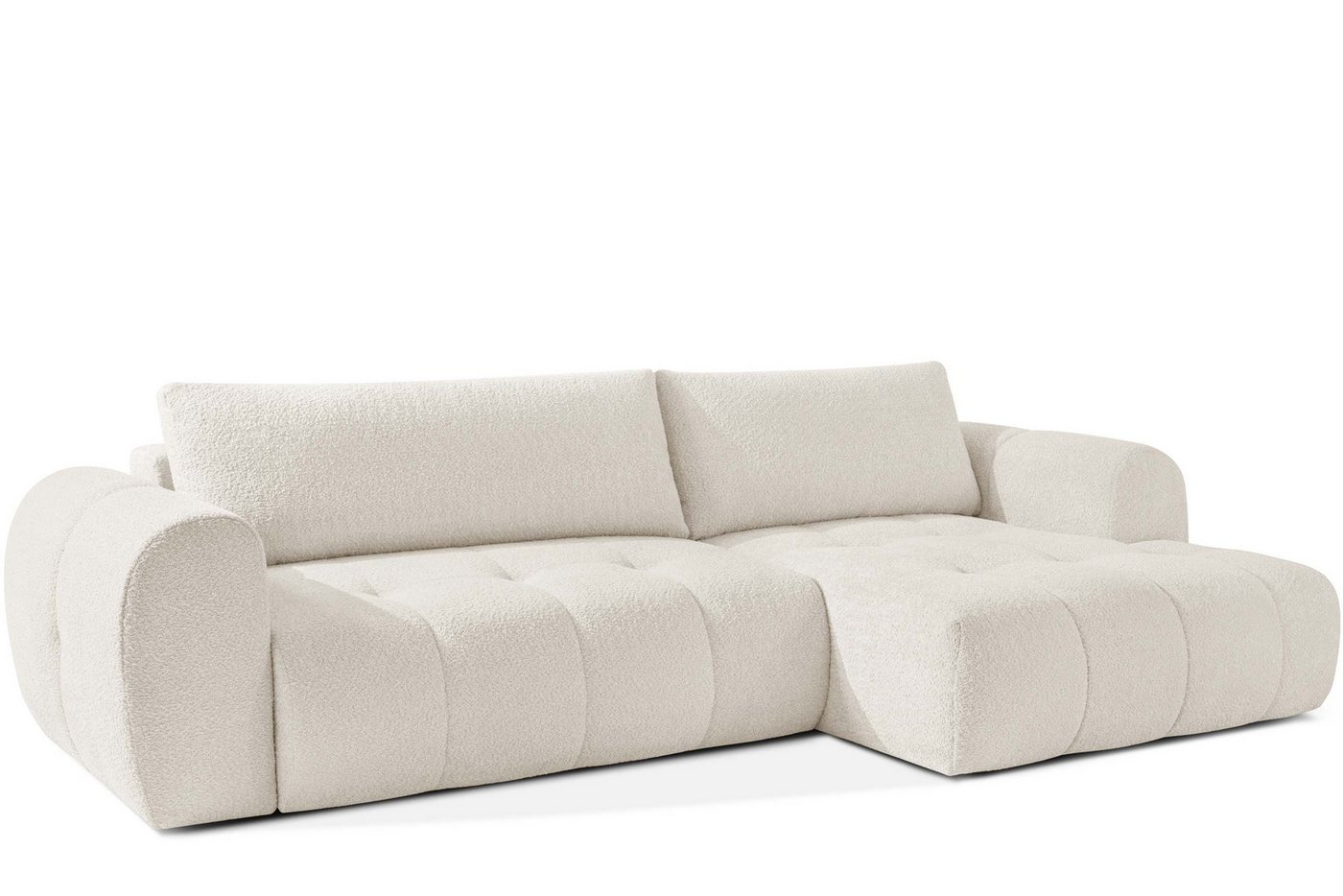 KONSIMO® Ecksofa LIRA mit Schlaffunktion, Japandi, Premiumqualität aus EU, rechts Ecksofa, elastischer Sitz, Bouclé-Stoff, Mega große Liegefläche (232x157 cm) von KONSIMO®