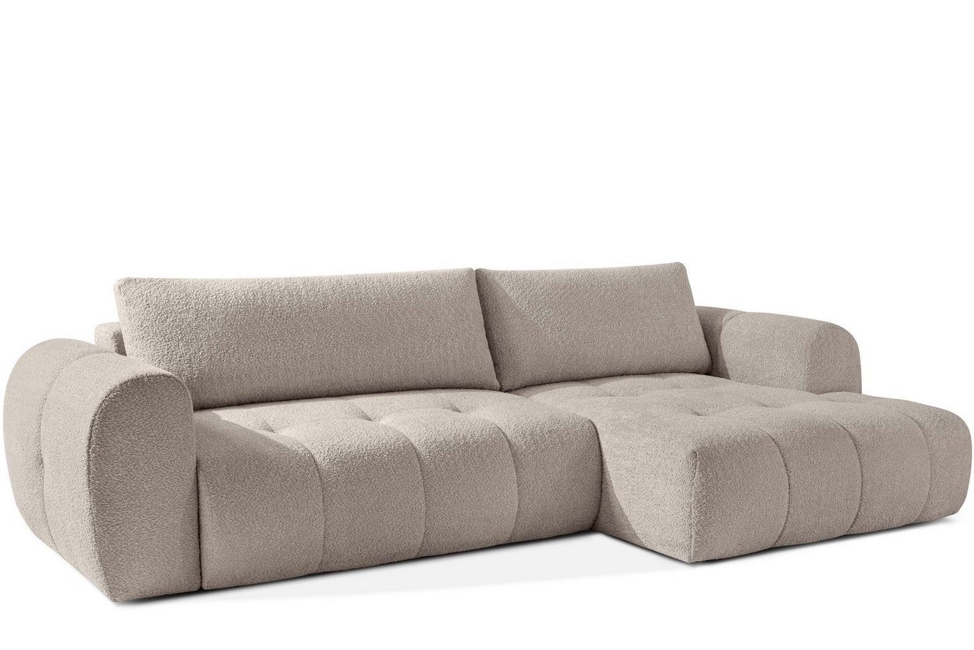KONSIMO® Ecksofa LIRA mit Schlaffunktion, Japandi, Premiumqualität aus EU, rechts Ecksofa, elastischer Sitz, Bouclé-Stoff, Mega große Liegefläche (232x157 cm) von KONSIMO®