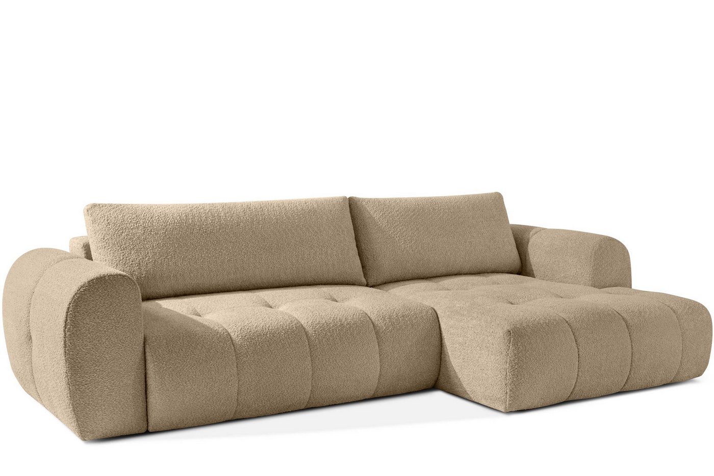 KONSIMO® Ecksofa LIRA mit Schlaffunktion, Japandi, Premiumqualität aus EU, rechts Ecksofa, elastischer Sitz, Bouclé-Stoff, Mega große Liegefläche (232x157 cm) von KONSIMO®