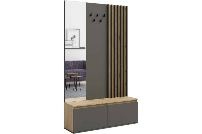 KONSIMO® Garderoben-Set CORRIDI Garderoben-Set, 5 Kleiderhaken, hergestellt in der EU, mit Spiegel, dekorative Lamellen, Modern design von KONSIMO®