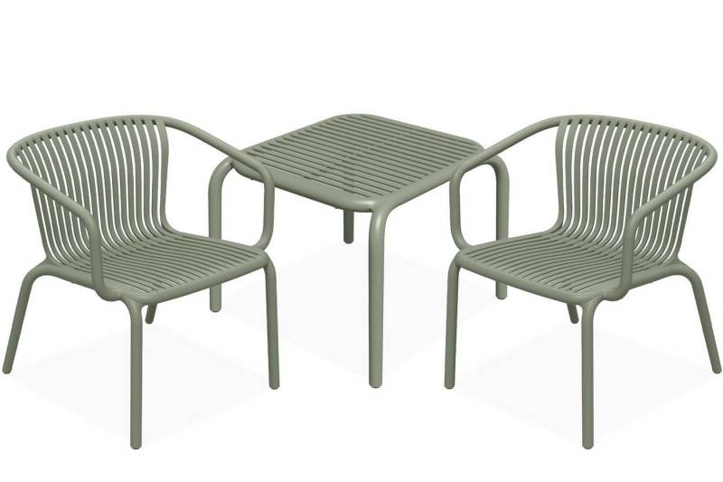 KONSIMO® Gartenlounge-Set FICCARI Garten-Sitzgruppe, Gartenmöbel-Set, hergestellt in der EU, (2 Gartenstühle mit Armlehnen, 1 Tisch, 3-tlg., aus hochwertigem Kunststof), Stapelbar, witterungsbeständiges Material, Tischhöhe 41,5 cm von KONSIMO®