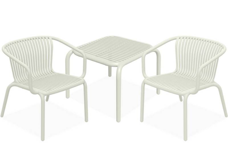 KONSIMO® Gartenlounge-Set FICCARI Garten-Sitzgruppe, Gartenmöbel-Set, hergestellt in der EU, (2 Gartenstühle mit Armlehnen, 1 Tisch, 3-tlg., aus hochwertigem Kunststof), Stapelbar, witterungsbeständiges Material, Tischhöhe 41,5 cm von KONSIMO®