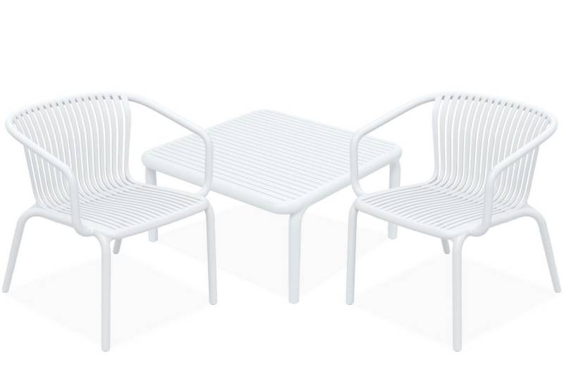 KONSIMO® Garten-Essgruppe FICCARI Garten-Sitzgruppe, Gartenmöbel-Set, hergestellt in der EU, (2 Gartenstühle mit Armlehnen, 1 Tisch, 3-tlg., aus hochwertigem Kunststoff), Gartengarnitur, Stapelbar, witterungsbeständiges Material von KONSIMO®