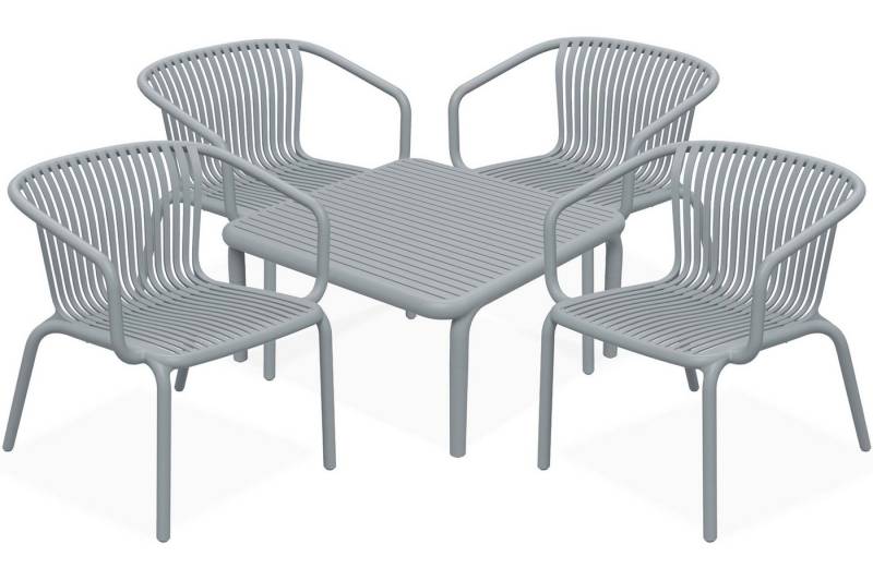 KONSIMO® Garten-Essgruppe FICCARI Garten-Sitzgruppe, Gartenmöbel-Set, hergestellt in der EU, (4 Gartenstühle mit Armlehnen, 1 Tisch, 5-tlg., aus hochwertigem Kunststoff), Gartengarnitur, Stapelbar, witterungsbeständiges Material von KONSIMO®