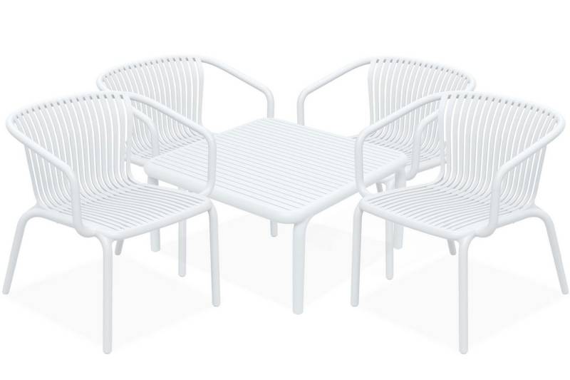 KONSIMO® Garten-Essgruppe FICCARI Garten-Sitzgruppe, Gartenmöbel-Set, hergestellt in der EU, (4 Gartenstühle mit Armlehnen, 1 Tisch, 5-tlg., aus hochwertigem Kunststoff), Gartengarnitur, Stapelbar, witterungsbeständiges Material von KONSIMO®