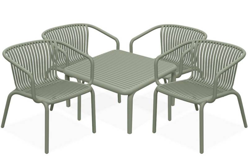 KONSIMO® Garten-Essgruppe FICCARI Garten-Sitzgruppe, Gartenmöbel-Set, hergestellt in der EU, (4 Gartenstühle mit Armlehnen, 1 Tisch, 5-tlg., aus hochwertigem Kunststoff), Gartengarnitur, Stapelbar, witterungsbeständiges Material von KONSIMO®