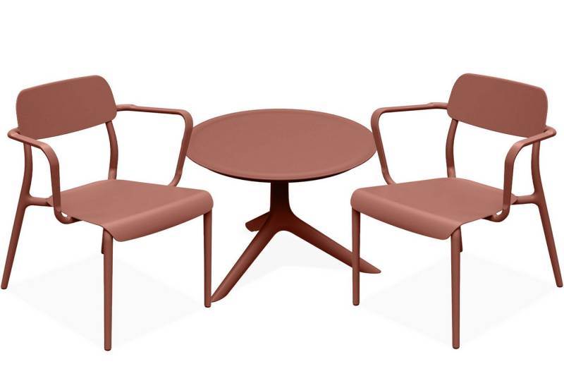 KONSIMO® Garten-Essgruppe GALIO Sitzgruppe, Gartenmöbel-Set, hergestellt in der EU, Armlehnen, (aus hochwertigem Kunststoff, 3-tlg., 2x Stühle, 1x Tisch), stapelbar, witterungsbeständiges Material, Gartengarnitur, Modern von KONSIMO®