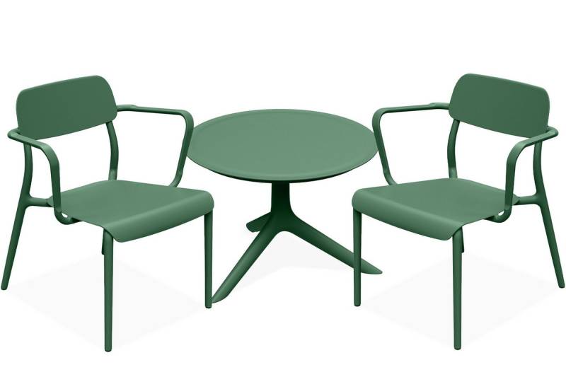 KONSIMO® Garten-Essgruppe GALIO Sitzgruppe, Gartenmöbel-Set, hergestellt in der EU, Armlehnen, (aus hochwertigem Kunststoff, 3-tlg., 2x Stühle, 1x Tisch), stapelbar, witterungsbeständiges Material, Gartengarnitur, Modern von KONSIMO®