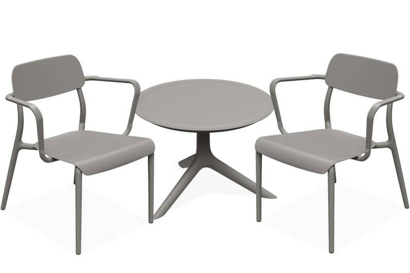 KONSIMO® Garten-Essgruppe GALIO Sitzgruppe, Gartenmöbel-Set, hergestellt in der EU, Armlehnen, (aus hochwertigem Kunststoff, 3-tlg., 2x Stühle, 1x Tisch), stapelbar, witterungsbeständiges Material, Gartengarnitur, Modern von KONSIMO®