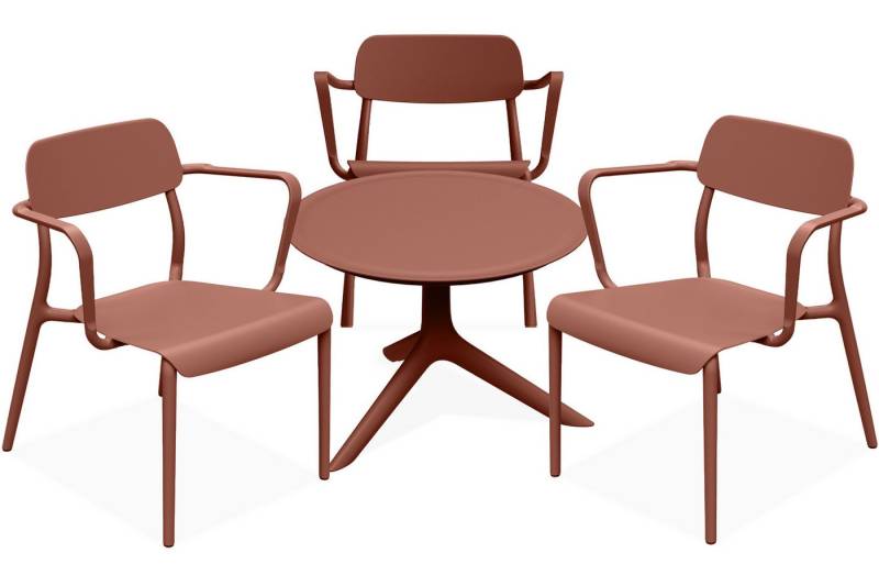 KONSIMO® Garten-Essgruppe GALIO Sitzgruppe, Gartenmöbel-Set, hergestellt in der EU, Armlehnen, (aus hochwertigem Kunststoff, 4-tlg., 3x Stühle, 1x Tisch), stapelbar, witterungsbeständiges Material, Gartengarnitur, Modern von KONSIMO®