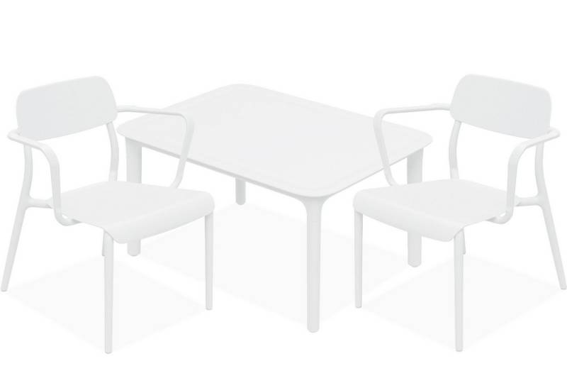 KONSIMO® Garten-Essgruppe GALIO Sitzgruppe, Gartenmöbel-Set, hergestellt in der EU, Modern, (aus hochwertigem Kunststoff, 3-tlg., 2 Stühle, 1 Tisch, 3-tlg), stapelbar, witterungsbeständiges Material, Gartengarnitur, Armlehnen von KONSIMO®