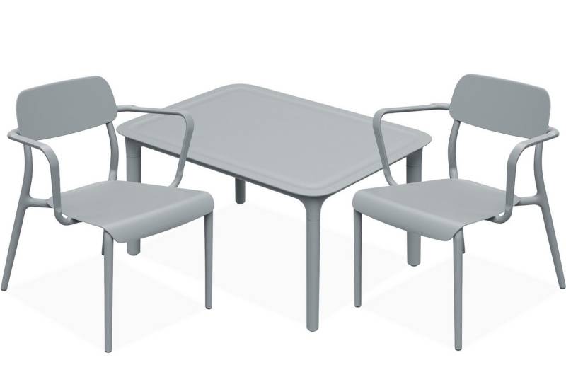 KONSIMO® Garten-Essgruppe GALIO Sitzgruppe, Gartenmöbel-Set, hergestellt in der EU, Modern, (aus hochwertigem Kunststoff, 3-tlg., 2 Stühle, 1 Tisch, 3-tlg), stapelbar, witterungsbeständiges Material, Gartengarnitur, Armlehnen von KONSIMO®