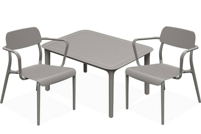 KONSIMO® Garten-Essgruppe GALIO Sitzgruppe, Gartenmöbel-Set, hergestellt in der EU, Modern, (aus hochwertigem Kunststoff, 3-tlg., 2 Stühle, 1 Tisch, 3-tlg), stapelbar, witterungsbeständiges Material, Gartengarnitur, Armlehnen von KONSIMO®