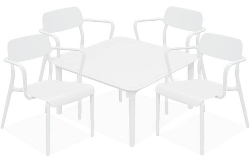 KONSIMO® Garten-Essgruppe GALIO Sitzgruppe, Gartenmöbel-Set, hergestellt in der EU, Modern, (aus hochwertigem Kunststoff, 5-tlg., 4 Stühle, 1 Tisch, 5-tlg), Gartengarnitur, mit Armlehnen, witterungsbeständiges Material von KONSIMO®