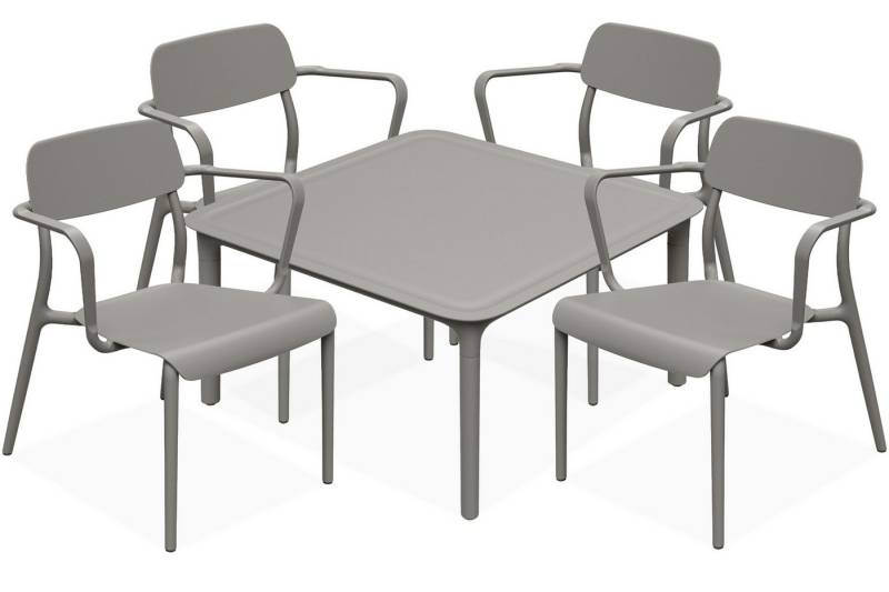 KONSIMO® Garten-Essgruppe GALIO Sitzgruppe, Gartenmöbel-Set, hergestellt in der EU, Modern, (aus hochwertigem Kunststoff, 5-tlg., 4 Stühle, 1 Tisch, 5-tlg), Gartengarnitur, mit Armlehnen, witterungsbeständiges Material von KONSIMO®