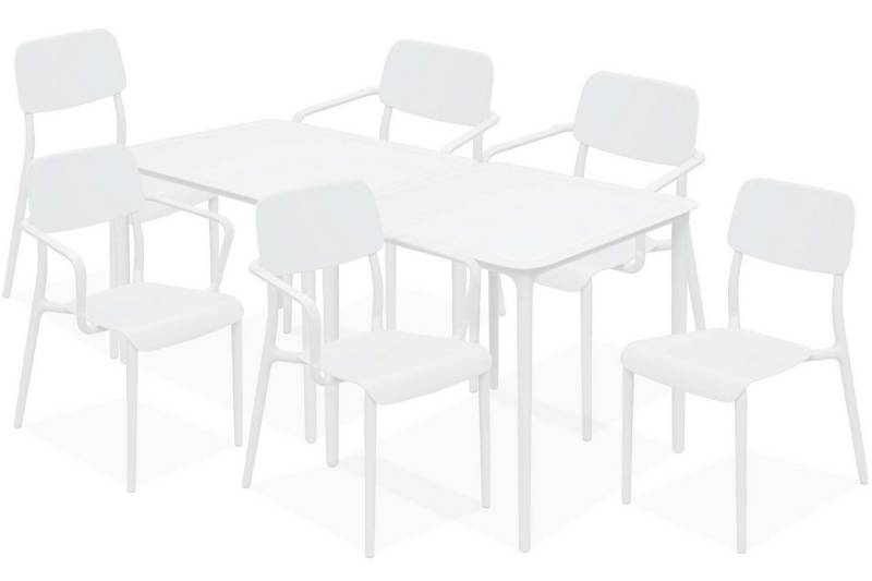 KONSIMO® Garten-Essgruppe GALIO Sitzgruppe, Gartenmöbel-Set, hergestellt in der EU, Modern, (aus hochwertigem Kunststoff, 8-tlg., 2 Stühle ohne Armlehnen, 4 Stühle mit Armlehnen, 2 Tische), Gartengarnitur, Stapelbar, witterungsbeständiges Material von KONSIMO®