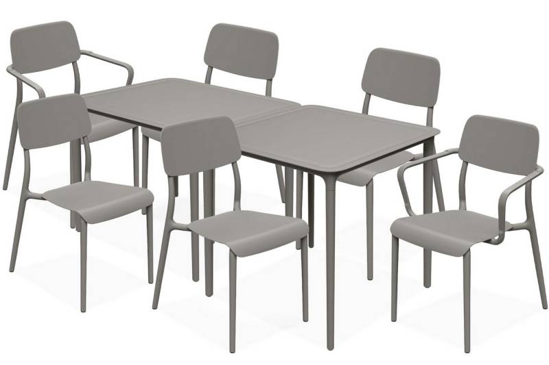 KONSIMO® Garten-Essgruppe GALIO Sitzgruppe, Gartenmöbel-Set, hergestellt in der EU, Modern, (aus hochwertigem Kunststoff, 8-tlg., 4 Stühle ohne Armlehnen, 2 Stühle mit Armlehnen, 2 Tische), Gartengarnitur, Stapelbar, witterungsbeständiges Material von KONSIMO®