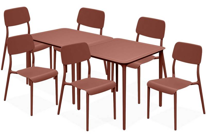 KONSIMO® Garten-Essgruppe GALIO Sitzgruppe, Gartenmöbel-Set, hergestellt in der EU, Modern, (aus hochwertigem Kunststoff, 8-tlg., 6 Stühle, 2 Tische), Stapelbar, witterungsbeständiges Material, Gartengarnitur von KONSIMO®