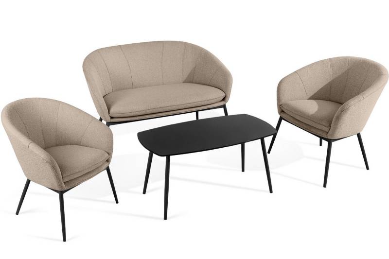 KONSIMO® Gartenlounge-Set SOLIS Gartenmöbelset, Garten-Essgruppe, hergestellt in der EU, (1x Tisch, 2x Sessel, 1x Sofa 2-Sitzer, 4-tlg), Stahlrahmen, wasserabweisender Stoff, Modern, schwarz von KONSIMO®