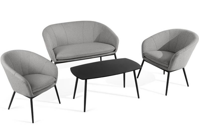 KONSIMO® Gartenlounge-Set SOLIS Gartenmöbelset, Garten-Essgruppe, hergestellt in der EU, (1x Tisch, 2x Sessel, 1x Sofa 2-Sitzer, 4-tlg), Stahlrahmen, wasserabweisender Stoff, Modern, schwarz von KONSIMO®