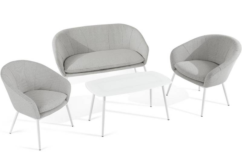 KONSIMO® Gartenlounge-Set SOLIS Gartenmöbelset, Garten-Essgruppe, hergestellt in der EU, (1x Tisch, 2x Sessel, 1x Sofa 2-Sitzer, 4-tlg), Stahlrahmen, wasserabweisender Stoff, Modern von KONSIMO®