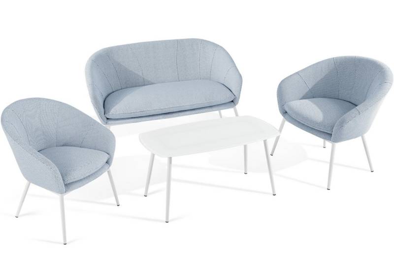 KONSIMO® Gartenlounge-Set SOLIS Gartenmöbelset, Garten-Essgruppe, hergestellt in der EU, (1x Tisch, 2x Sessel, 1x Sofa 2-Sitzer, 4-tlg), Stahlrahmen, wasserabweisender Stoff, Modern von KONSIMO®