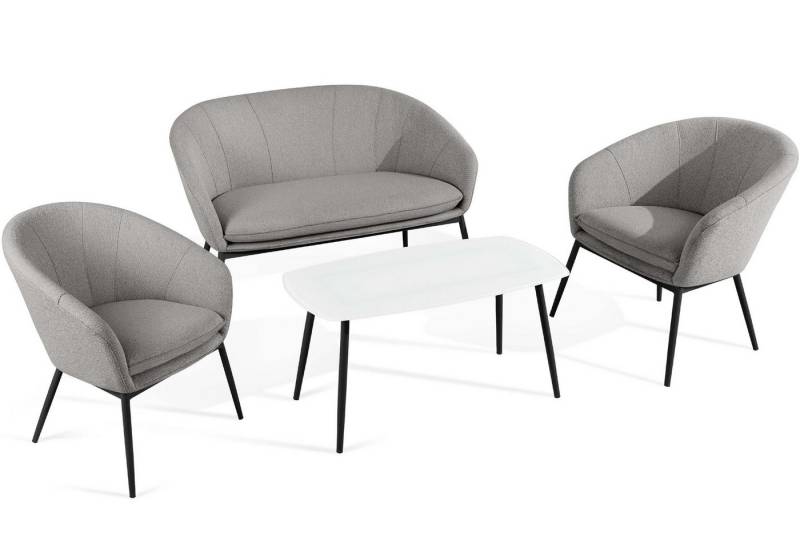 KONSIMO® Gartenlounge-Set SOLIS Gartenmöbelset, Garten-Essgruppe, hergestellt in der EU, (1x Tisch, 2x Sessel, 1x Sofa 2-Sitzer, 4-tlg), Stahlrahmen, wasserabweisender Stoff, Modern von KONSIMO®