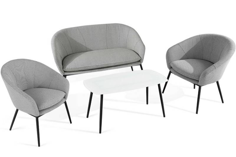 KONSIMO® Gartenlounge-Set SOLIS Gartenmöbelset, Garten-Essgruppe, hergestellt in der EU, (1x Tisch, 2x Sessel, 1x Sofa 2-Sitzer, 4-tlg), Stahlrahmen, wasserabweisender Stoff, Modern von KONSIMO®