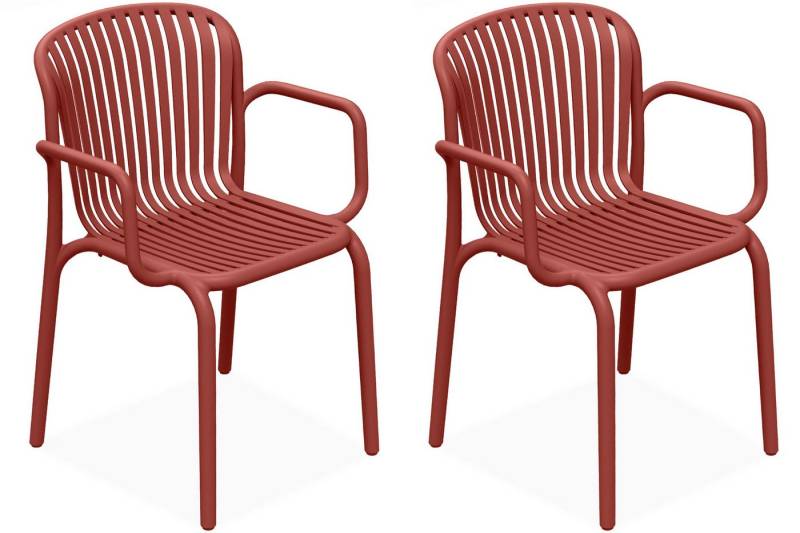 KONSIMO® Gartenstuhl Gartenstühle FICCARI, hergestellt in der EU, mit Armlehnen (aus hochwertigem Kunststoff, Maße: 57,5x82,5x53 cm, 2 St), 2er Set, Modern, erhältlich Stapelbar, witterungsbeständiges Material von KONSIMO®