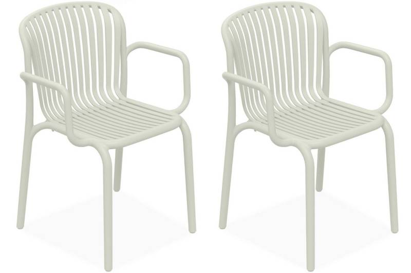 KONSIMO® Gartenstuhl Gartenstühle FICCARI, hergestellt in der EU, mit Armlehnen (aus hochwertigem Kunststoff, Maße: 57,5x82,5x53 cm, 2 St), 2er Set, Modern, erhältlich Stapelbar, witterungsbeständiges Material von KONSIMO®