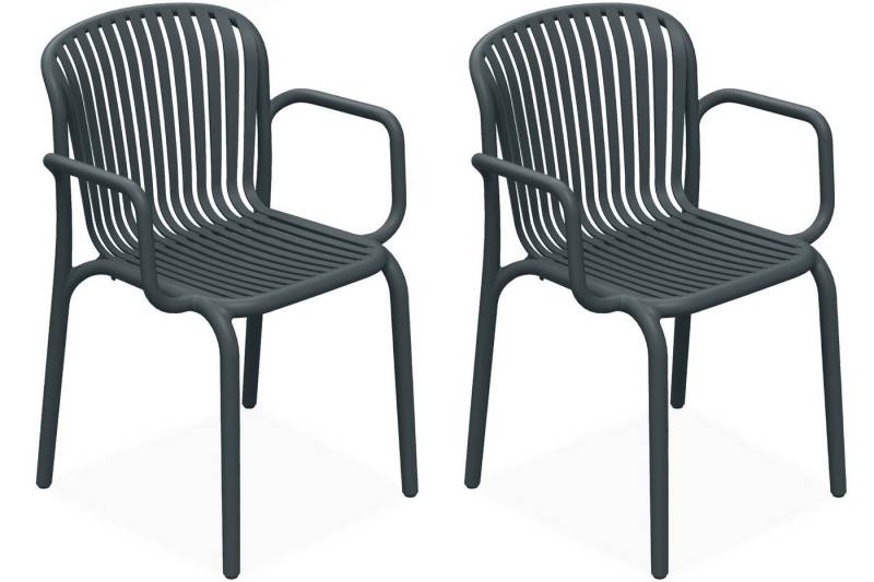 KONSIMO® Gartenstuhl Gartenstühle FICCARI, hergestellt in der EU, mit Armlehnen (aus hochwertigem Kunststoff, Maße: 57,5x82,5x53 cm, 2 St), 2er Set, Modern, erhältlich Stapelbar, witterungsbeständiges Material von KONSIMO®