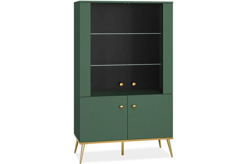 KONSIMO® Glasvitrine ARICIA Vitrine hergestellt in der EU, mit Goldelementen, mit Glaseinlegeböden von KONSIMO®