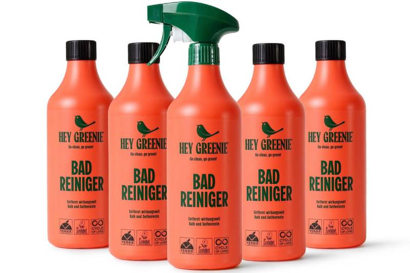 KONSIMO® HEY GREENIE BIO Badreiniger-Set, vegane Formel, Made in Germany Badreiniger (ökologische, inspiriert vom Duft luxuriöser Parfums, Ideal für viele Oberflächen, [5-St. 5x BIO Badreiniger 800 ml) von KONSIMO®