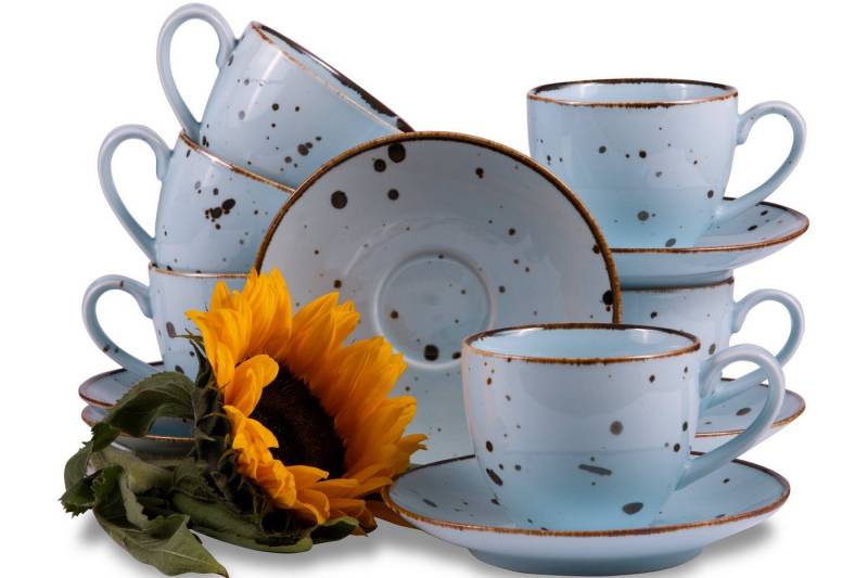 KONSIMO® Kaffeeservice ALUMINA Tasse & Untertasse Teeservice (12-tlg), 6 Personen, Porzellan, rund, 300ml von KONSIMO®