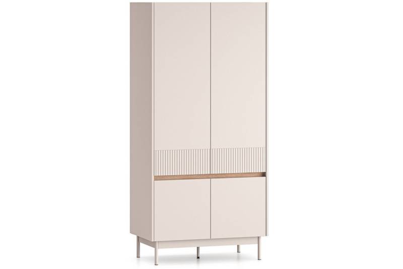 KONSIMO® Kleiderschrank NALIA Schrank, Drehtürenschrank, hergestellt in der EU Kaschmirfarbe, Elegant, mit Soft-Close-Funktion, geriffelte Fronten von KONSIMO®