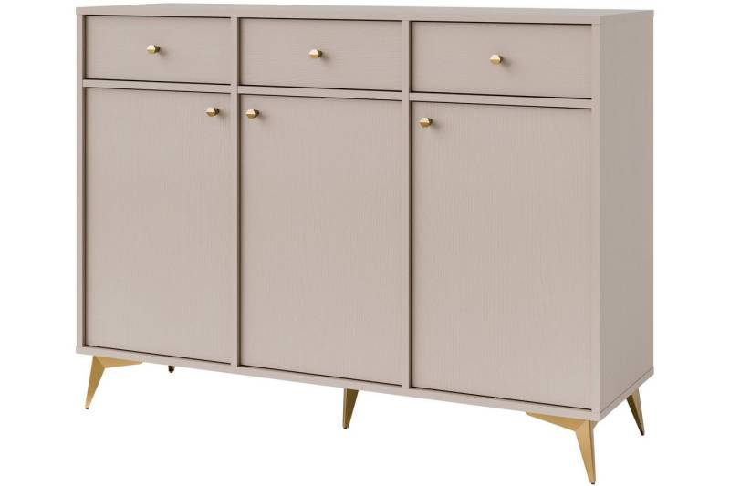 KONSIMO® Kombikommode FLOREN Türkommode, Sideboard, hergestellt in der EU (Schubkastenkommode), Elegant, mit Goldelementen, Holzstruktur, ABS-verstärkte Kanten von KONSIMO®