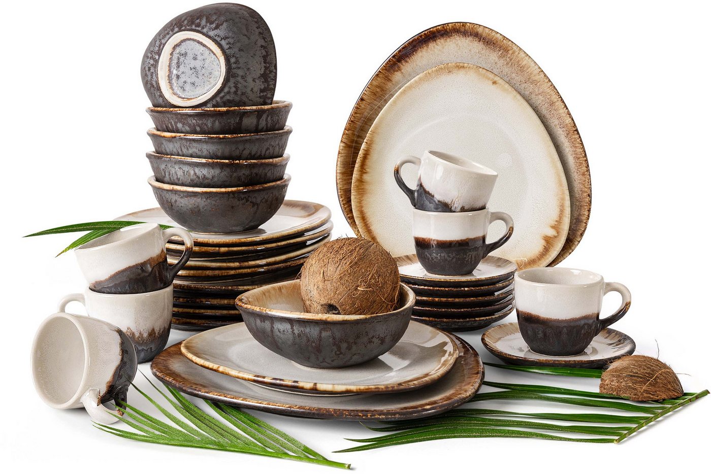 KONSIMO® Kombiservice PRIMA Geschirr-Set, Kaffeeservice, Premiumqualität aus EU (30-tlg), 6 Personen, Keramik, Tafelservice, Jedes Teil ein Unikat, backofenfest bis zu 250°C von KONSIMO®