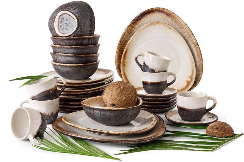 KONSIMO® Kombiservice PRIMA Geschirr-Set, Kaffeeservice, Premiumqualität aus EU (30-tlg), 6 Personen, Keramik, Tafelservice, Jedes Teil ein Unikat, backofenfest bis zu 250°C von KONSIMO®