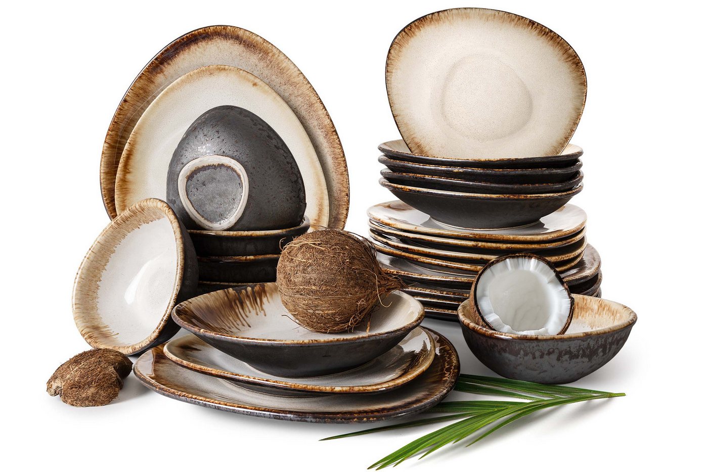 KONSIMO® Kombiservice PRIMA Geschirr-Set, Tafelservice, Premiumqualität aus EU (24-tlg), 6 Personen, Keramik, organisch Form, jedes Stück ein Unikat, handgefertigt von KONSIMO®
