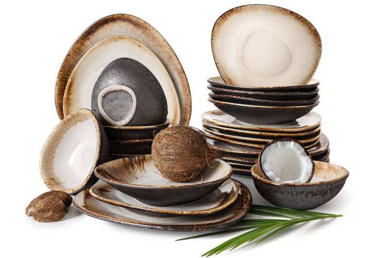 KONSIMO® Kombiservice PRIMA Geschirr-Set, Tafelservice, Premiumqualität aus EU (24-tlg), 6 Personen, Keramik, organisch Form, jedes Stück ein Unikat, handgefertigt von KONSIMO®