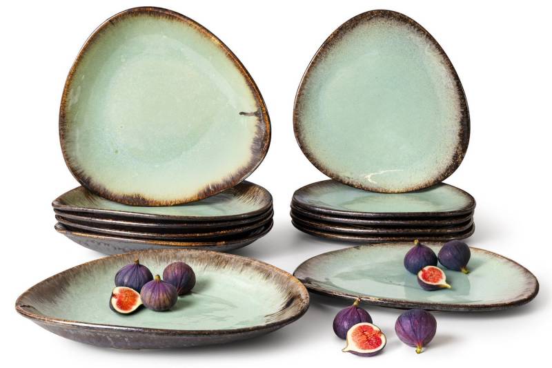 KONSIMO® Kombiservice PRIMA Geschirrset für Nudeln, Pastateller-Set, Premiumqualität aus EU (12-tlg), 6 Personen, Keramik, Jedes Teil ein Unikat, Qualitätskeramik, handgefertigt von KONSIMO®