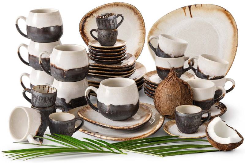 KONSIMO® Kombiservice PRIMA Kaffeeservice, Frühstücksservice, Premiumqualität aus EU (42-tlg), 6 Personen, Keramik, kompromisslose Premiumqualität, Loft-Stil, handgefertigt von KONSIMO®