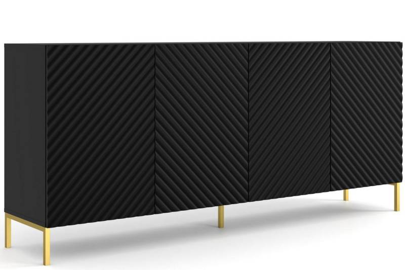KONSIMO® Kommode ADENO Türkommode, Sideboard, Push-to-Open-Funktion, geriffelte matte Fronten, viel Stauraum, Metallfüße 15 cm von KONSIMO®
