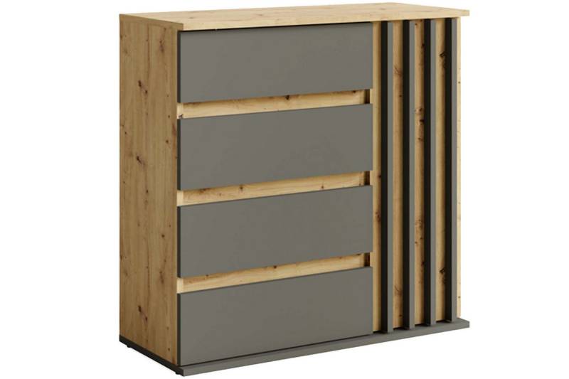 KONSIMO® Kommode CORRIDI Kombikommode, Kommode mit Schubladen, hergestellt in der EU, dekorative Lamellen, Modern design, matt Grau, Holzoptik von KONSIMO®
