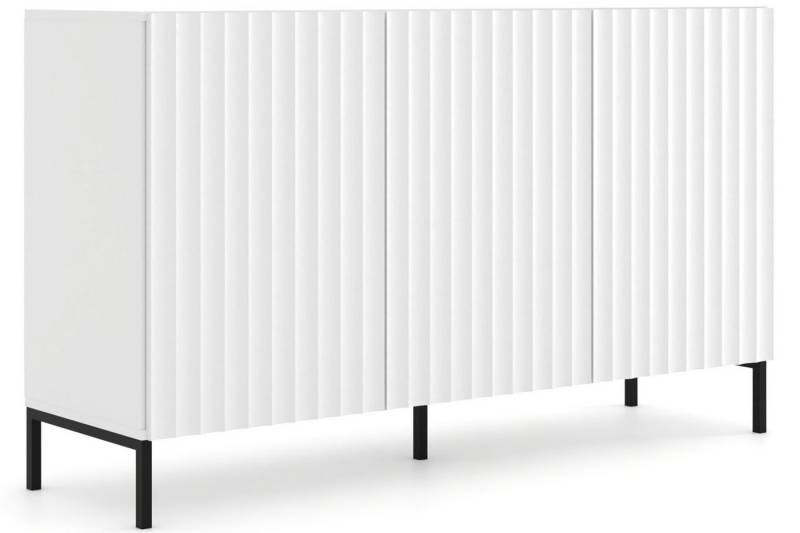 KONSIMO® Kommode FALU Sideboard, Türkommode, Push-to-Open-Funktion, geriffelte Fronten, ABS-verstärkte Kanten, Breite 150 cm, Metallfüße 15 cm von KONSIMO®