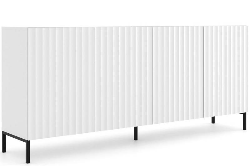 KONSIMO® Kommode FALU Sideboard, Türkommode, Push-to-Open-Funktion, geriffelte Fronten, ABS-verstärkte Kanten, Breite 200 cm, Metallfüße 15 cm, Modern von KONSIMO®